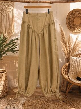 Fe Noel boho linen blend harem ballon pants yoke ankle tie